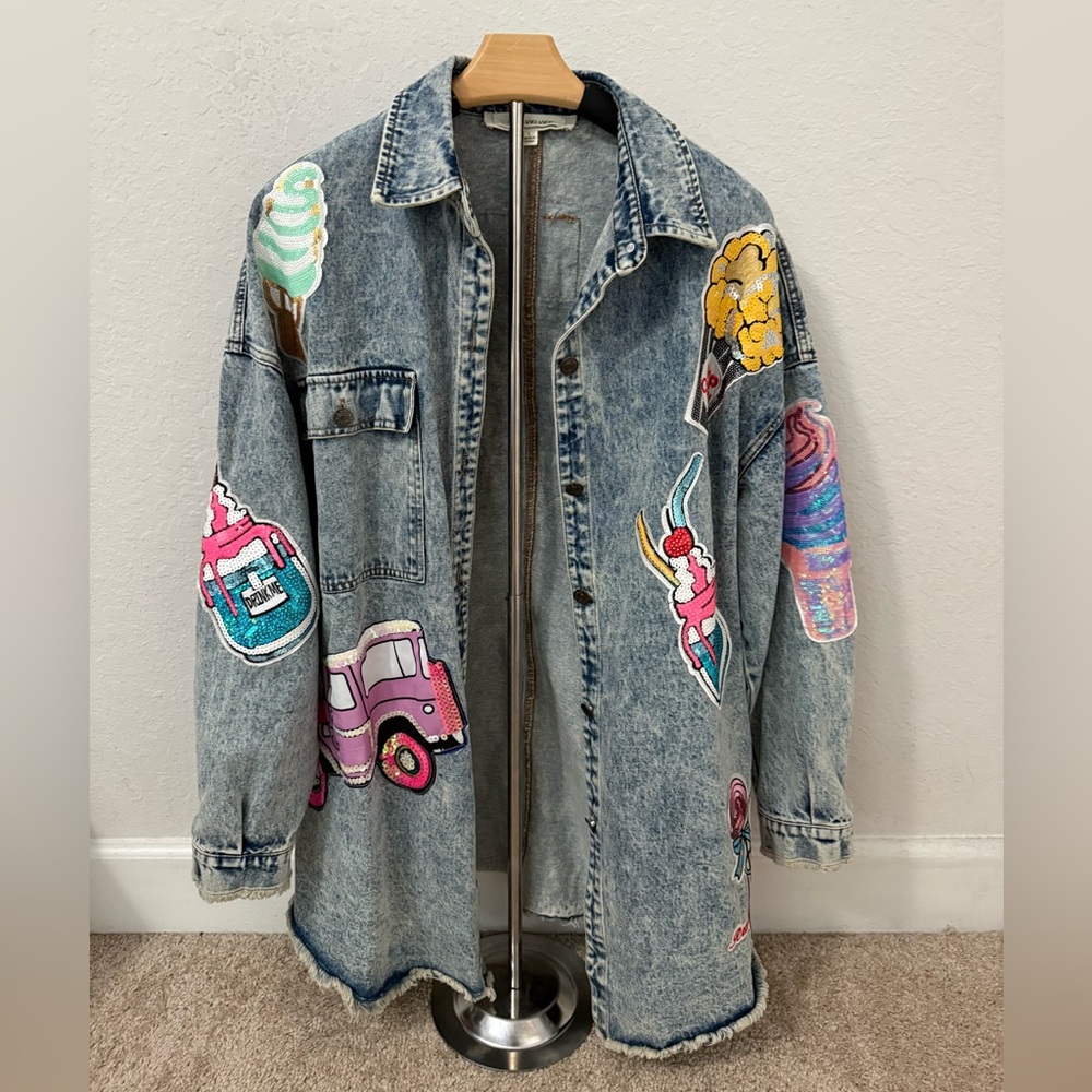 Denim Jacket with Colorful Patches